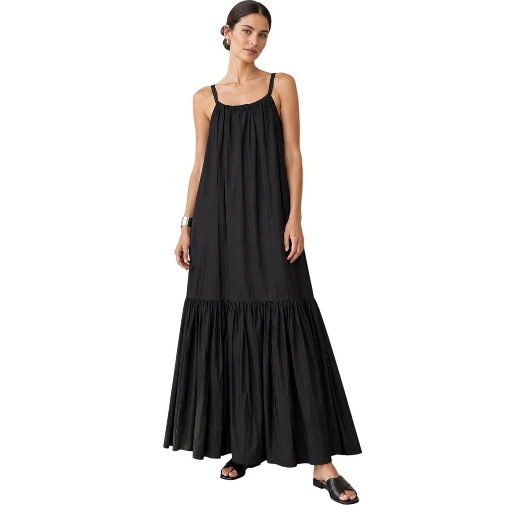 Cos Black Cotton Halter Maxi Dress Loose Tiered Modern Minimalist Small